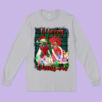 Christmas Roosters With Background Long Sleeve Tee Designed By Ranaportraitstore
