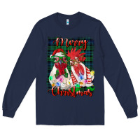 Navy christmas roosters with background Long Sleeve Tee - RanaPortraitStore