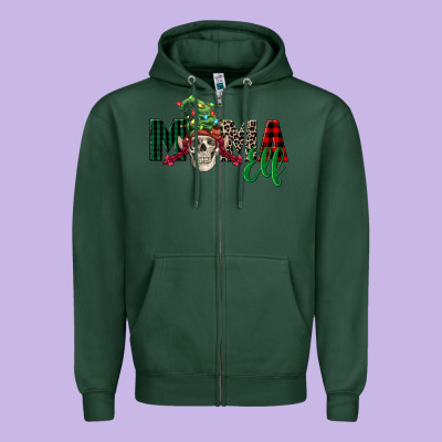 Mama Elf Skull Zipper Hoodie Designed By Fadigitalartstudio