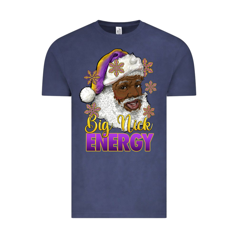 Big Nick Energy Purple And Gold Afro Santa Vintage Tee by RanaPortraitStore | Teevron