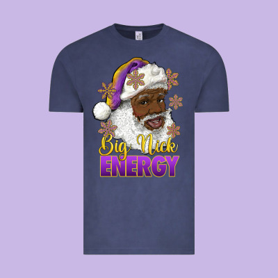 Vintage Tee big nick energy purple and gold afro santa