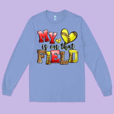 My Heart Is On That Field Softball Long Sleeve Tee Designed By Zillion Design Studio