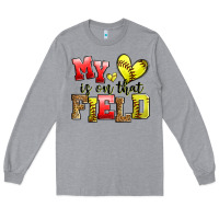 Heather Grey my heart is on that field softball Long Sleeve Tee - Zillion Design Studio