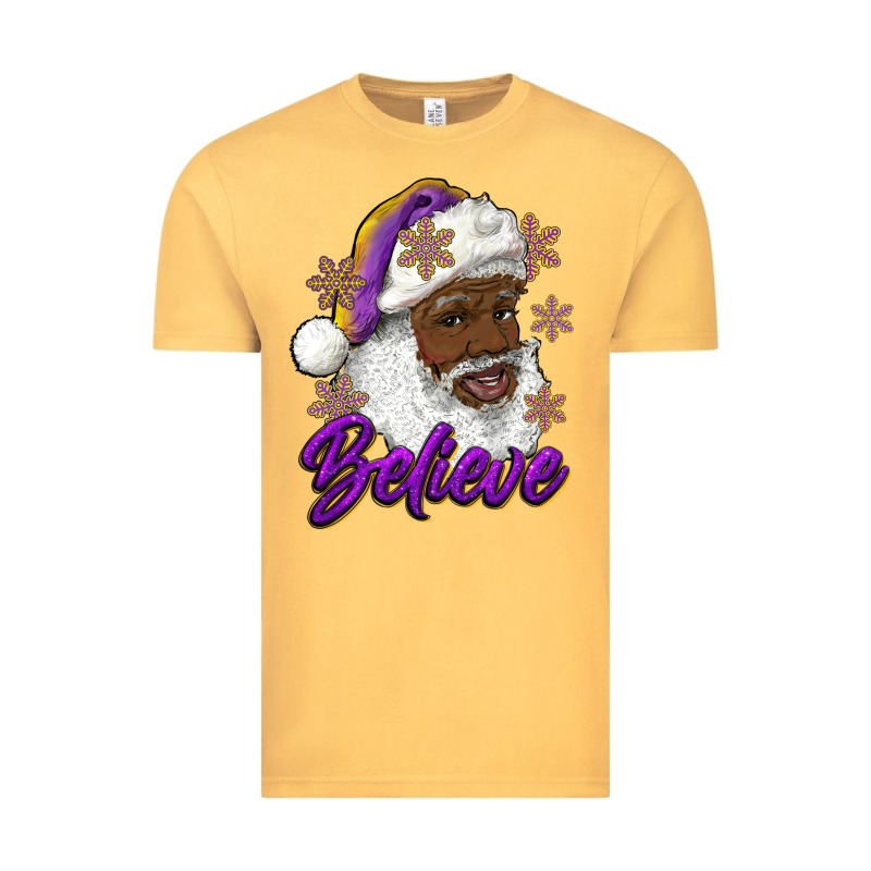Believe Purple And Gold African American Santa Vintage Tee by RanaPortraitStore | Teevron