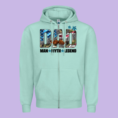 Dad Man Myth Legend Zipper Hoodie Designed By Hra Design Shop