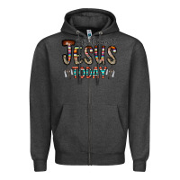 Charcoal Heather only talking jesus today Zipper Hoodie - CowhideDigitalArt