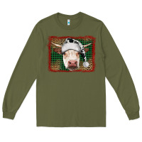 Army Green christmas cow with background Long Sleeve Tee - RanaPortraitStore