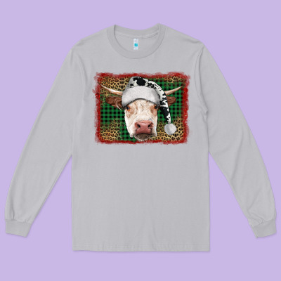 Christmas Cow With Background Long Sleeve Tee Designed By Ranaportraitstore