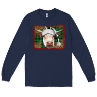 Navy christmas cow with background Long Sleeve Tee - RanaPortraitStore
