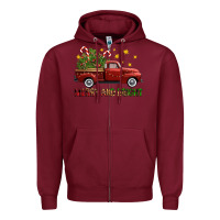 Burgundy Merry And Bright Christmas Trees Truck Zipper Hoodie - FaDigitalArtStudio