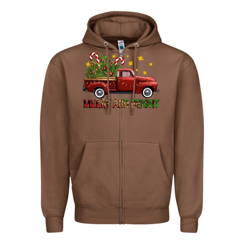 Merry And Bright Christmas Trees Truck Zipper Hoodie by FaDigitalArtStudio | Teevron
