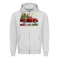 Dove Grey Merry And Bright Christmas Trees Truck Zipper Hoodie - FaDigitalArtStudio
