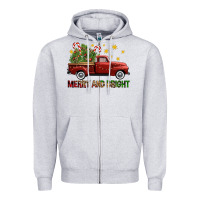 Heather Grey Merry And Bright Christmas Trees Truck Zipper Hoodie - FaDigitalArtStudio
