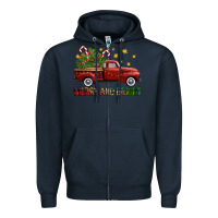 Navy Merry And Bright Christmas Trees Truck Zipper Hoodie - FaDigitalArtStudio