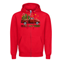 Red Merry And Bright Christmas Trees Truck Zipper Hoodie - FaDigitalArtStudio