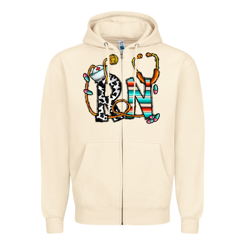 Rn Nurse Zipper Hoodie by CowhideDigitalArt | Teevron