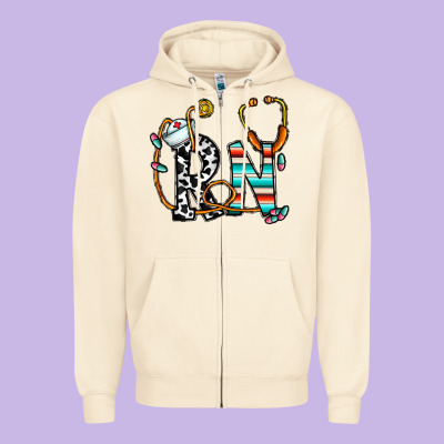 Rn Nurse Zipper Hoodie Designed By Cowhidedigitalart