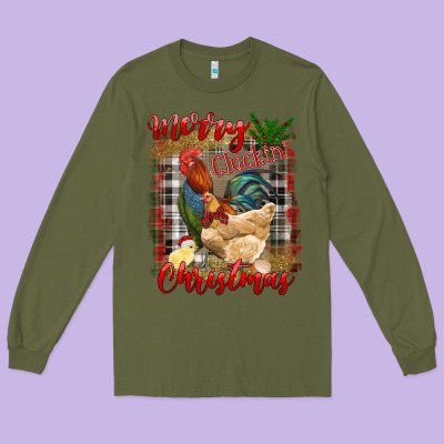 Merry Cluckin' Christmas Long Sleeve Tee Designed By Ranaportraitstore