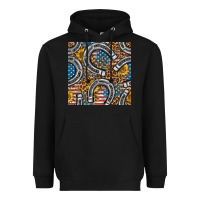 Black American Flag Horseshoe Deamless Pattern Heavyweight Hoodie - BundleAndBundleShop