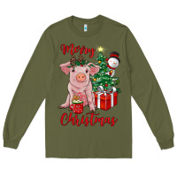Army Green merry christmas pig Long Sleeve Tee - RanaPortraitStore