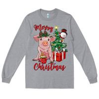 Heather Grey merry christmas pig Long Sleeve Tee - RanaPortraitStore