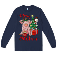 Navy merry christmas pig Long Sleeve Tee - RanaPortraitStore
