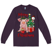 Plum merry christmas pig Long Sleeve Tee - RanaPortraitStore
