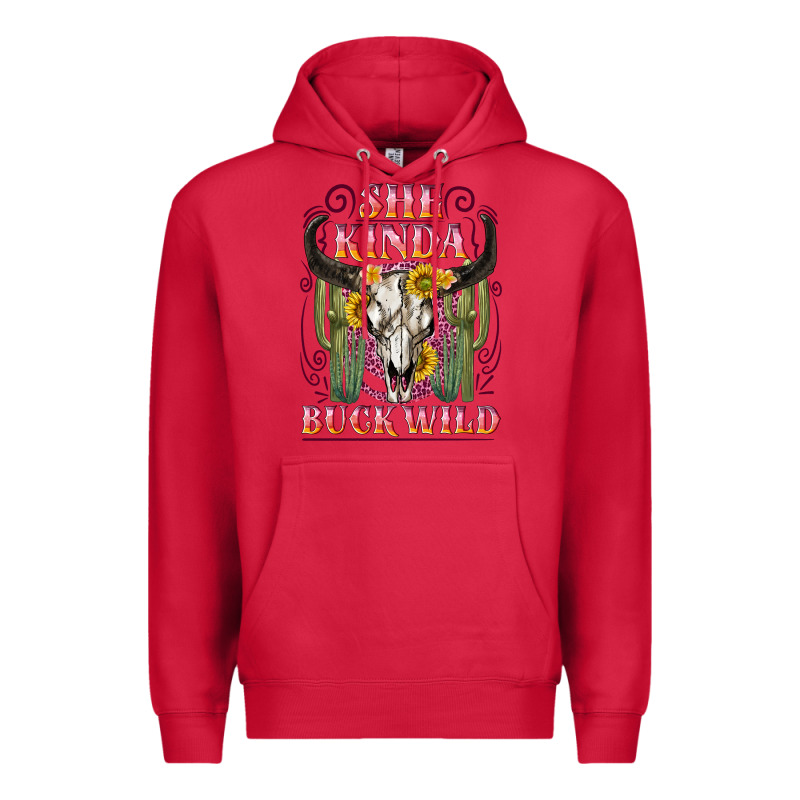 She Kinda Buck Wild With Bull Skull Premium Hoodie by NancyCooperArtShop | Teevron