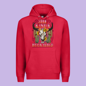 She Kinda Buck Wild With Bull Skull Premium Hoodie Designed By Nancycooperartshop