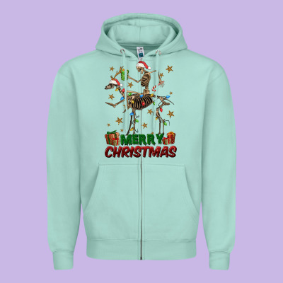 Merry Christmas Deer Skeleton Zipper Hoodie Designed By Fadigitalartstudio