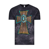 Cloud Black Wood Turquoise Gemstone Cross Vintage Tee - RanaPortraitStore