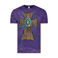 Cloud Purple Wood Turquoise Gemstone Cross Vintage Tee - RanaPortraitStore