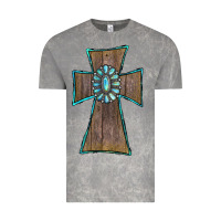 Cloud Rock Wood Turquoise Gemstone Cross Vintage Tee - RanaPortraitStore