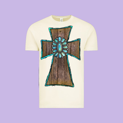 Vintage Tee Wood Turquoise Gemstone Cross