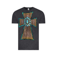Vintage Black Wood Turquoise Gemstone Cross Vintage Tee - RanaPortraitStore
