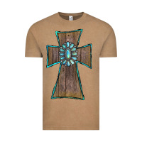 Vintage Coffee Wood Turquoise Gemstone Cross Vintage Tee - RanaPortraitStore