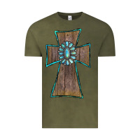 Vintage Olive Wood Turquoise Gemstone Cross Vintage Tee - RanaPortraitStore
