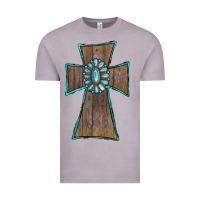 Vintage Zinc Wood Turquoise Gemstone Cross Vintage Tee - RanaPortraitStore