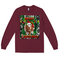 Burgundy merry christmas longhorn cow Long Sleeve Tee - RanaPortraitStore