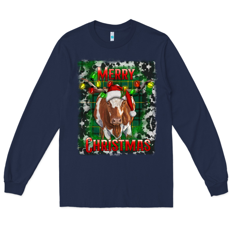 Merry Christmas Longhorn Cow Long Sleeve Tee by RanaPortraitStore | Teevron