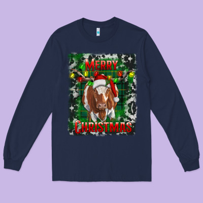 Merry Christmas Longhorn Cow Long Sleeve Tee Designed By Ranaportraitstore