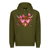 Army Green valentines day long haired cow Premium Hoodie - MaliasSmallBusiness