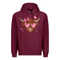 Burgundy valentines day long haired cow Premium Hoodie - MaliasSmallBusiness