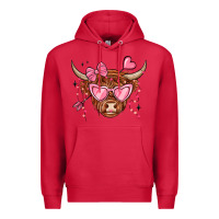 Cardinal valentines day long haired cow Premium Hoodie - MaliasSmallBusiness