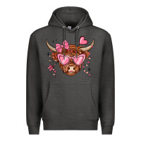 Charcoal Heather valentines day long haired cow Premium Hoodie - MaliasSmallBusiness