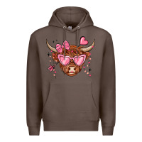Coffee valentines day long haired cow Premium Hoodie - MaliasSmallBusiness