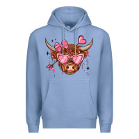 Colony Blue valentines day long haired cow Premium Hoodie - MaliasSmallBusiness