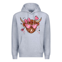 Heather Grey valentines day long haired cow Premium Hoodie - MaliasSmallBusiness