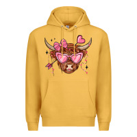 Mustard valentines day long haired cow Premium Hoodie - MaliasSmallBusiness