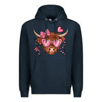 Navy valentines day long haired cow Premium Hoodie - MaliasSmallBusiness
